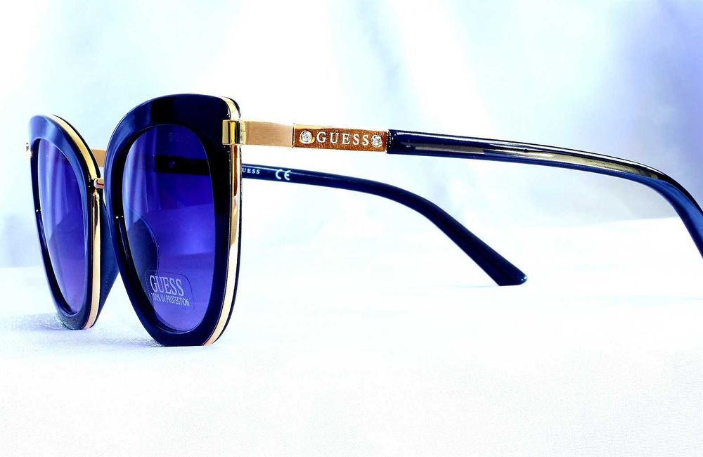 Okulary damskie Guess GF6089 kocie oczy czarne złote kryształki Nowe