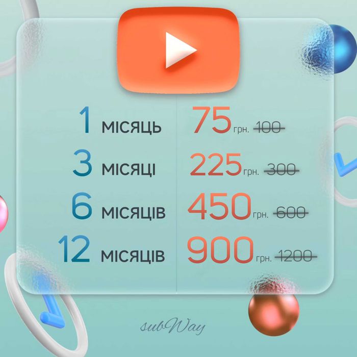 ChatGPT Plus, Spotify Premium, SurfShark VPN, YouTube Premium сімʼя