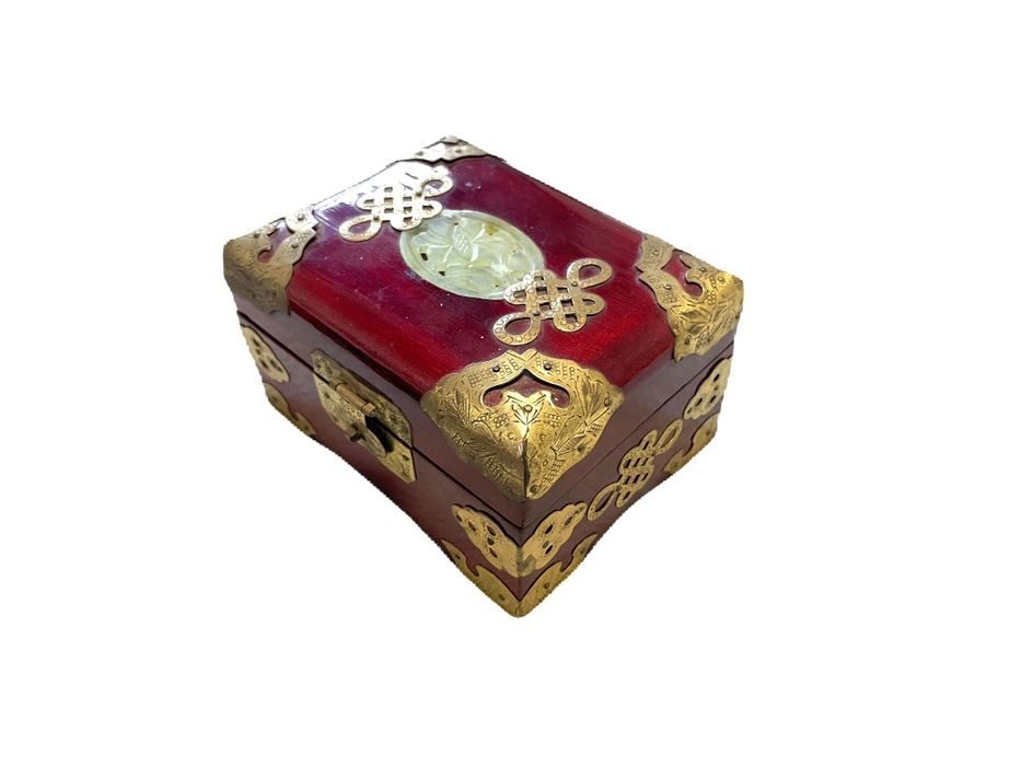 Caixa chinesa oriental pau rosa com jade