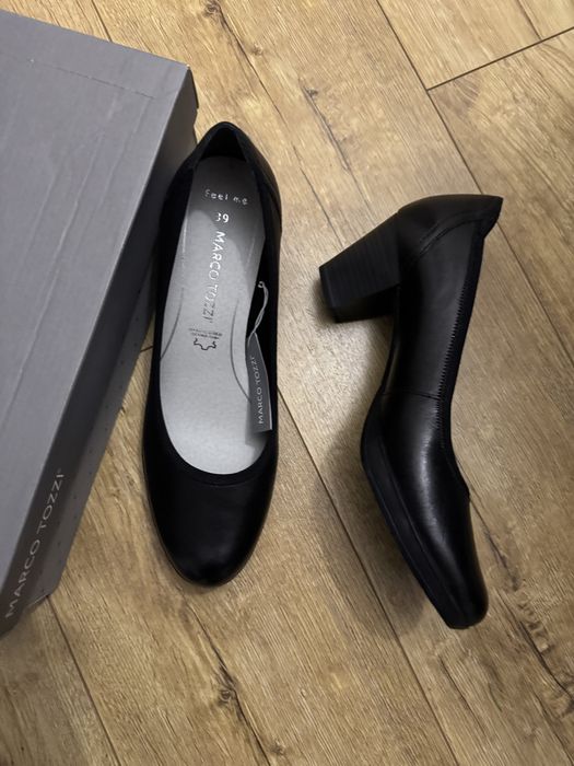 Czółenka buty skóra na gumownej podeszwie marco tozzi NOWE czarne 39
