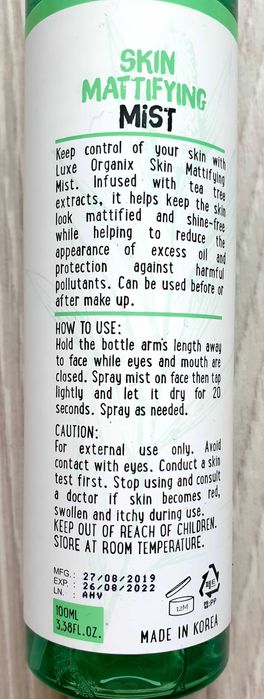 Skin Mattyfying Mist ORGANIX z KOREII 100ml