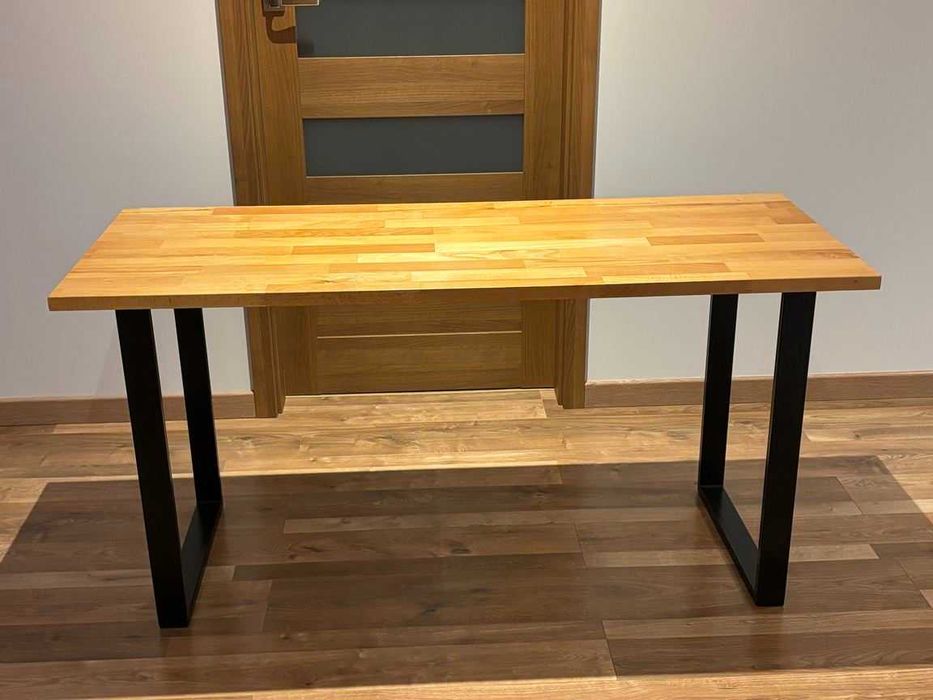 stół / biurko vintage  drewniany blat metalowe nogi