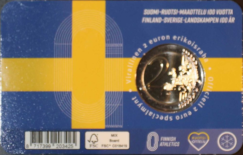 Moeda 2 € - Centenário - Atletismo entre a Finlândia/Suécia (CoinCard)
