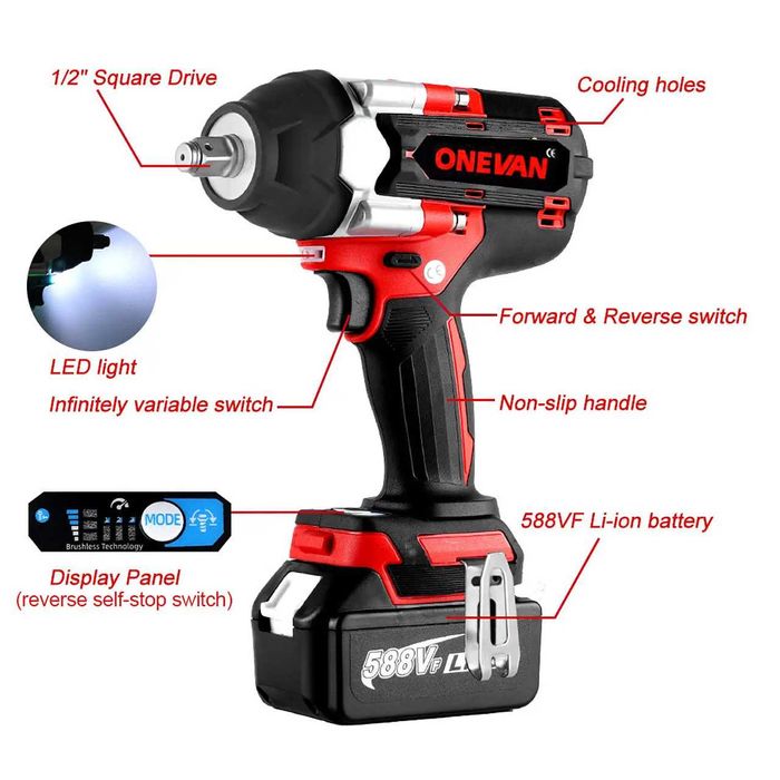 D20-Chave impacto s escova 1800 NM de onevan 1/2 compativel makita 18v