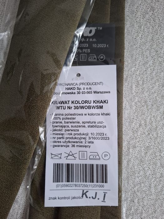 Krawat khaki wojskowy MON.