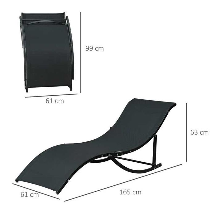 2 espreguiçadeiras ergonómicas dobráveis em forma de S - Preto