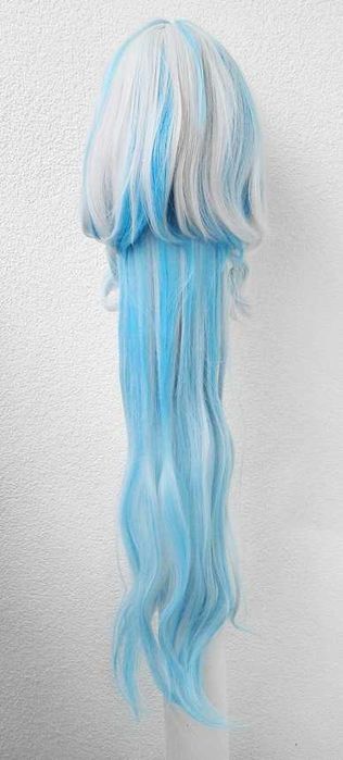 Furina Genshin Impact cosplay wig peruka długa szara błękitna biała