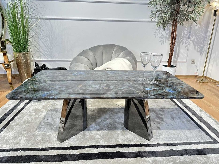 Ława Glamour efekt marmuru czarny chrom 130x70 cm blat baobab imitacja