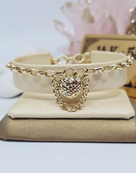 Złota bransoletka z zawieszką serce próba 585 14k