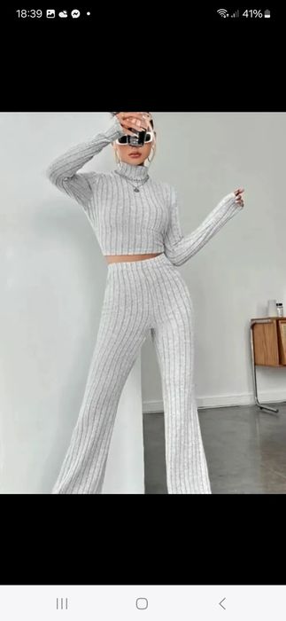 Nowy komplet damski prążkowany sportowy dres szary zestaw set 36