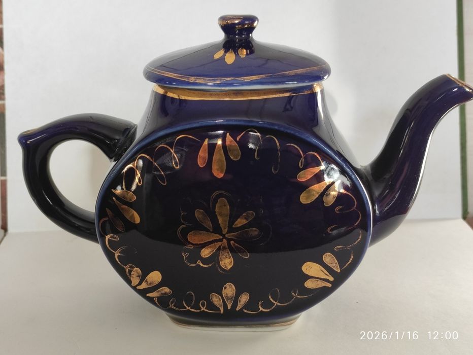 Чайник заваник ' ГЖЕЛЬ'. Чайник кобальт позолота/ антикварний, 70 ті