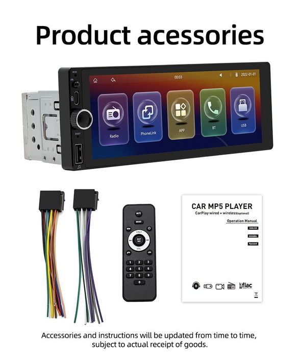 Автомагнітола сенсорна 1din Android Auto Carplay 6.9" Bluetooth Mirror