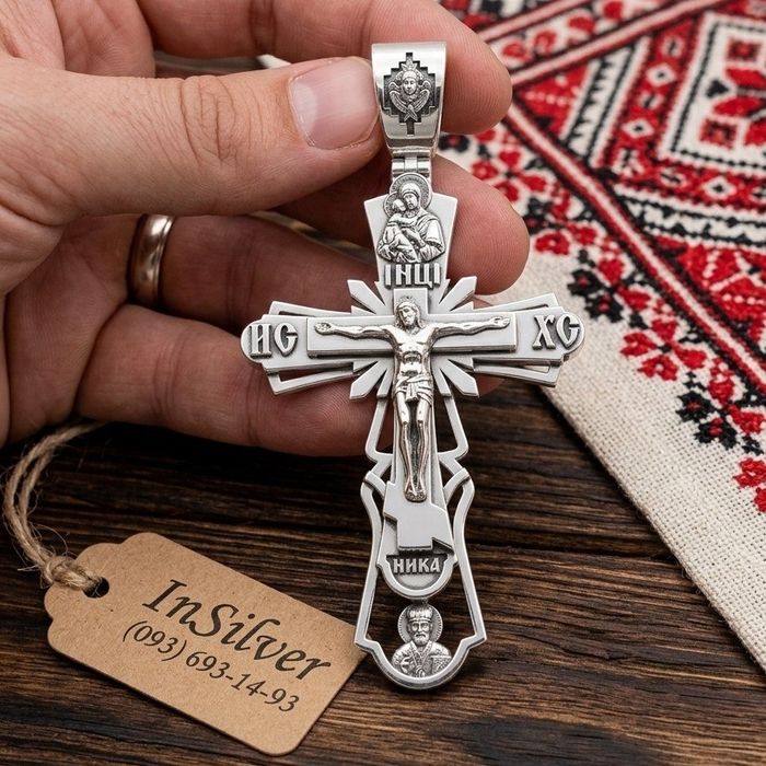 Срібний хрест 27г "ТРИЯРУСНИЙ" чоловічий 925 проби | Мужской серебряный крест трехъярусный серебро | Масивний православний оберіг | Подарунок 925