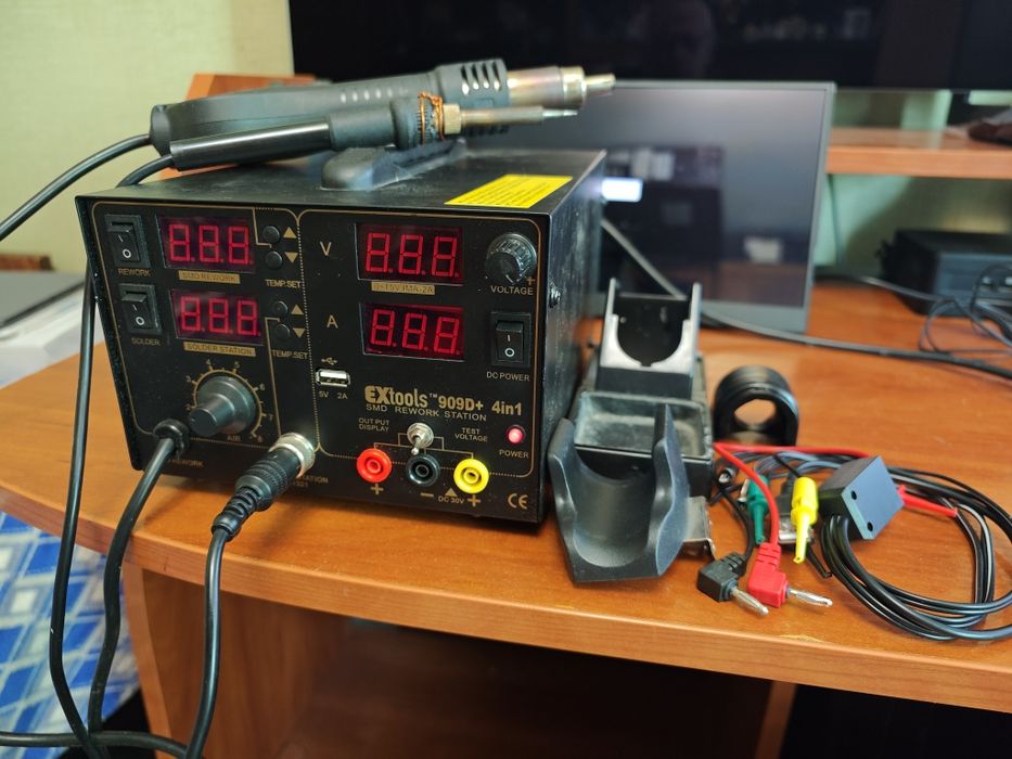 Паяльная станция EXtools 909D+ 4in1 ( паяльник + фен + тестер + USB ...