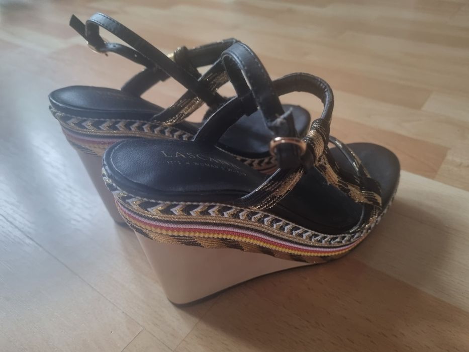 #sandały #38 #damskie #złote #czarne #boho #koturna #paski