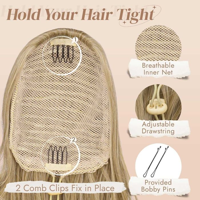 FESHFEN Syntetyczne przedłużenie włosów kucyk 38 cm mieszany blond