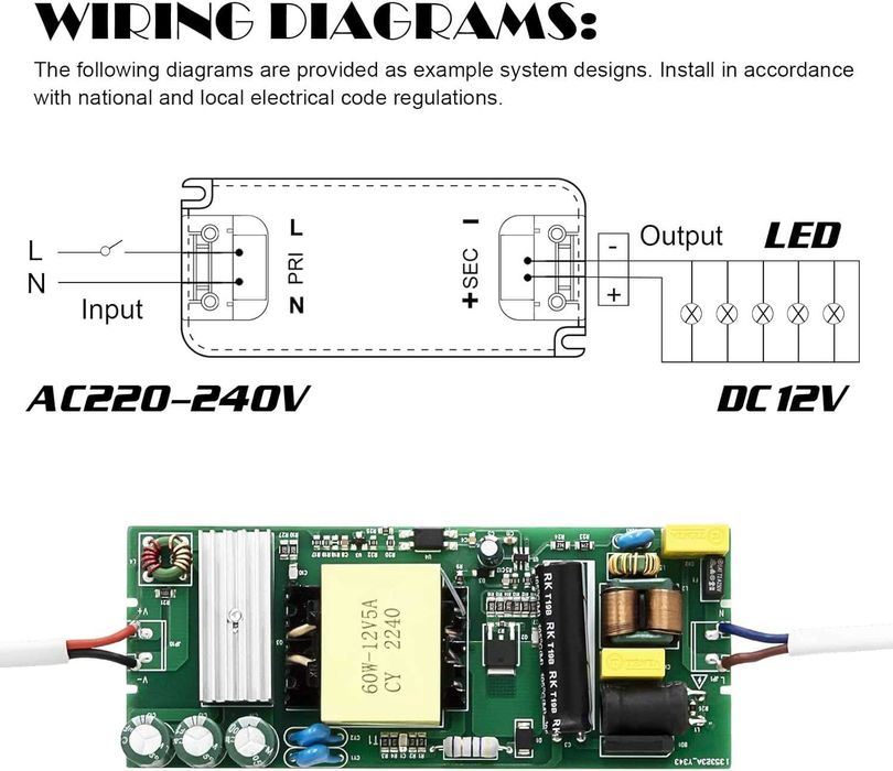 AGOTD sterownik LED 220-240 V 60W .Wyjście DC 12V 5A transformator LED