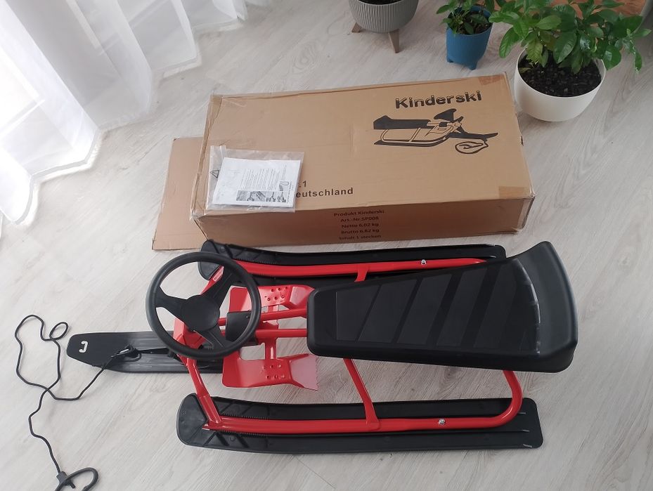 Nartosanki Skibob Kinderski czerwone metalowe nowe