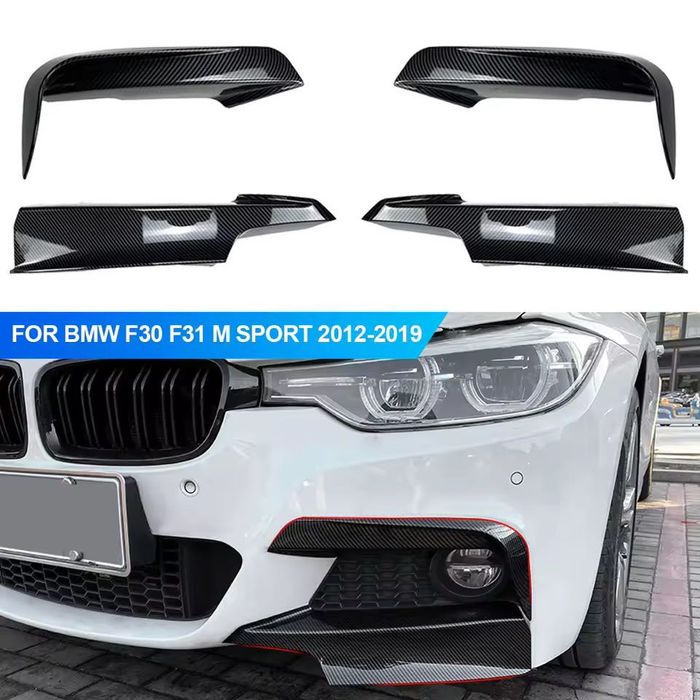 Накладки на передний бампер BMW F30 жабры усы обвес БМВ Ф30 зябра