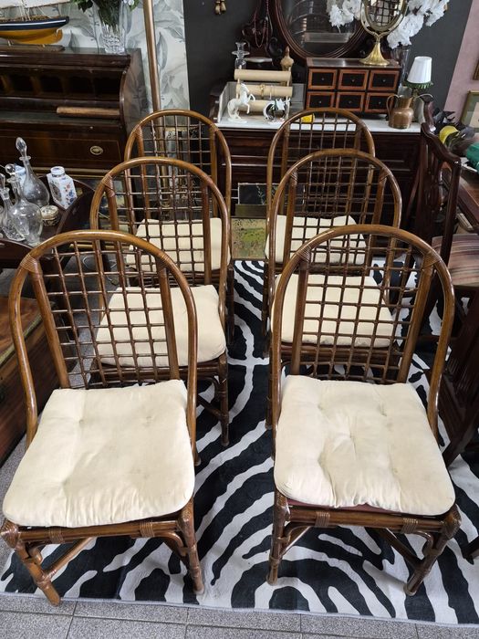 Conjunto de 6 Cadeiras Vintage em Bambu e Verga - Estilo Boho Chic.