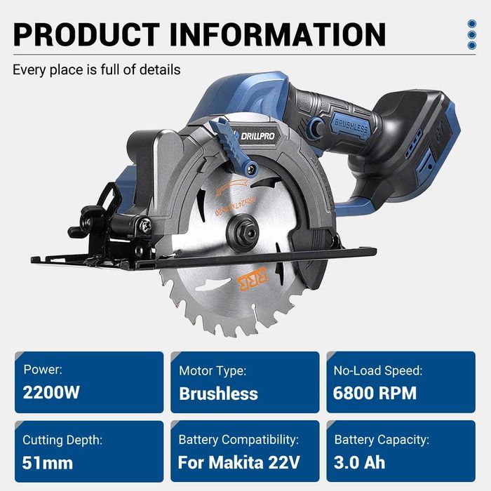 Serra Circular Profissional DrillPro | 2200w | Brushless | Sem fio