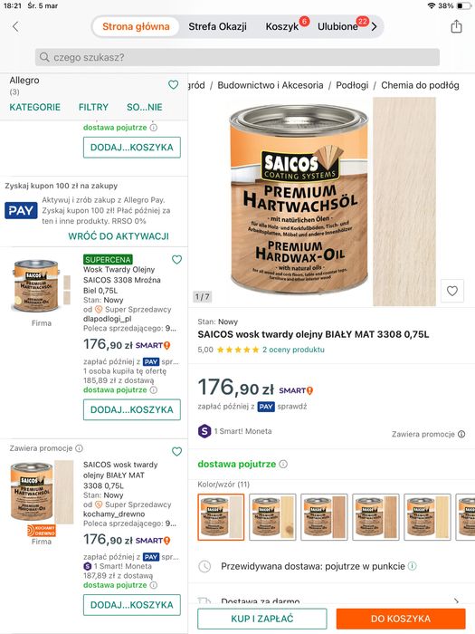 Olej wosk twardy saicos 3308 grunt 3408