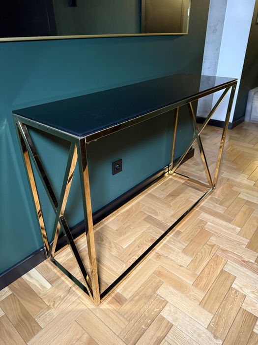 Elegancka konsola w stylu modern/glamour – szkło + złota stal