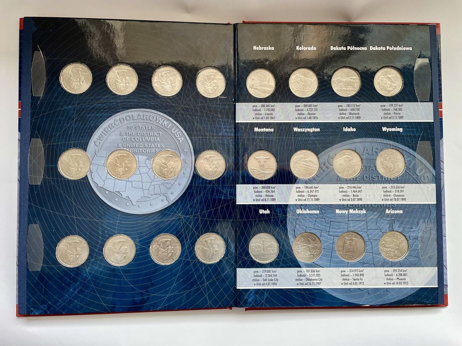 Ćwierćdolarówki USA klaser z 56 monetami