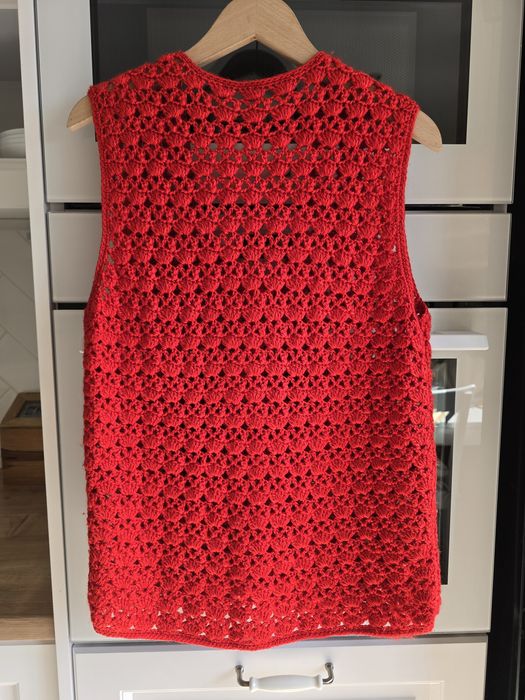 Kamizelka wełniana ażurowa M-L dziergana handmade