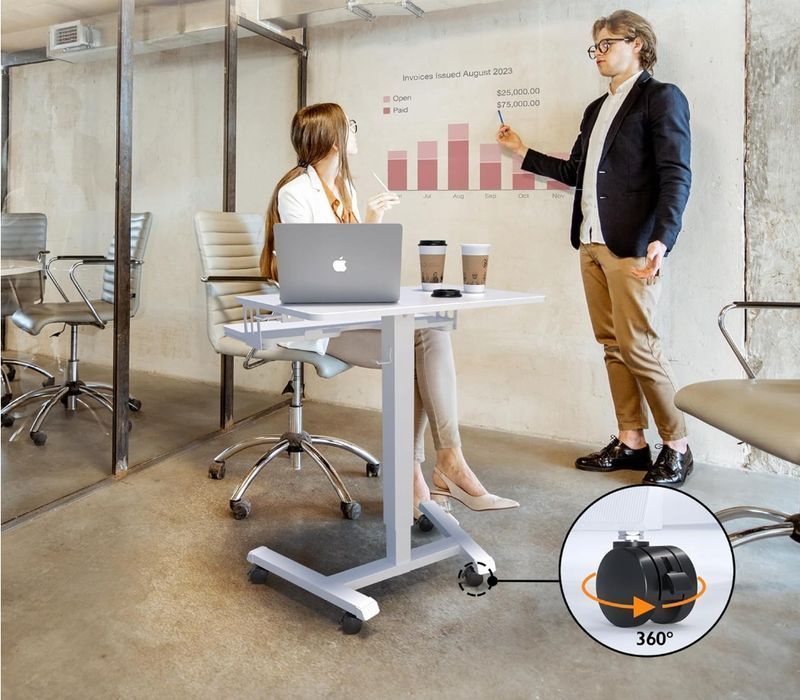 Bontec Mobilne Biurko Stojące Z Regulacją Wysokości 72-112 Cm, 4 Kółka