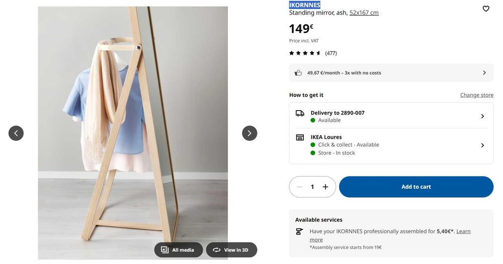 Espelho IKEA IKORNNES como novo