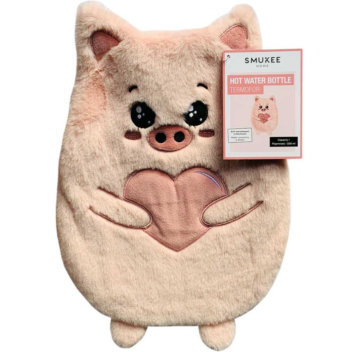 Termofor Pluszowy Dla Dzieci Smukee Różowa Świnka Z Serduszkiem 1.2l