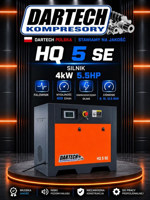 Kompresor śrubowy DARTECH HQ-5SE,4kW,400l/min,10bar,falownik,NOWA !