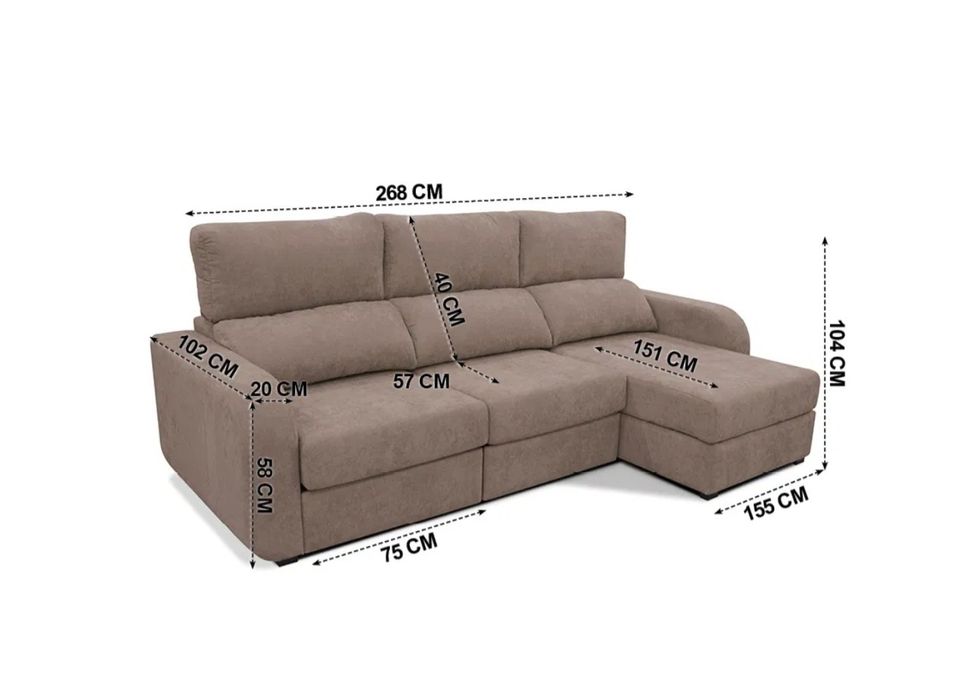 Chaise longue cama tecido APRIL dereita 4 lugares vison (Conforama)