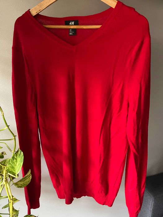 Czerwony męski sweter męski 100% wełna merino L marki H&M