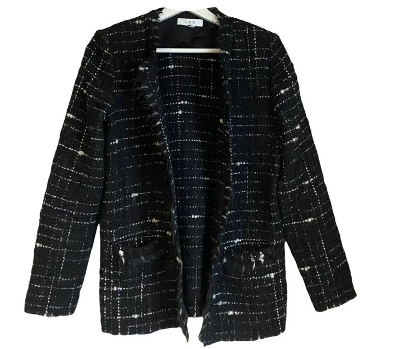 IRO Твідовий блейзер у чорно-білу клітинку з обробкою бахромою