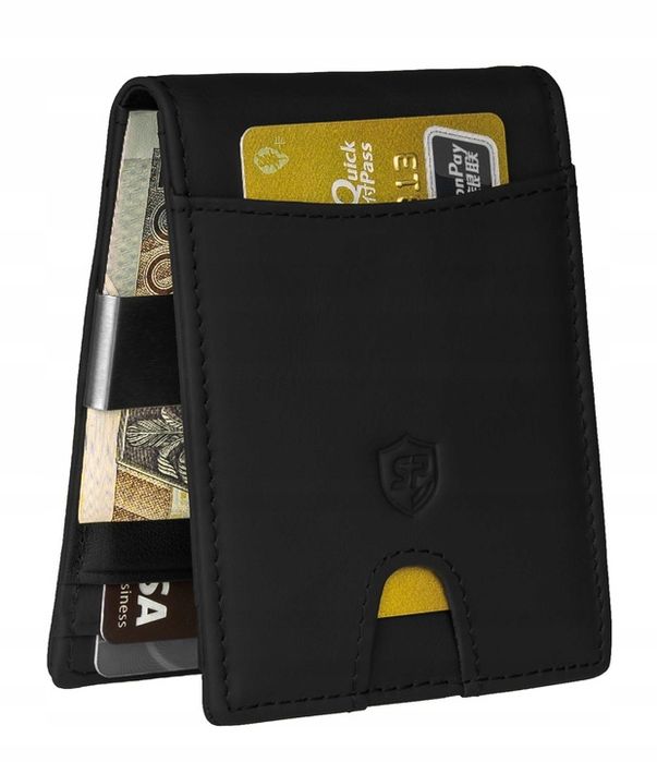 Męski Portfel Cienki Rfid Slim Klips Czarny Etui
