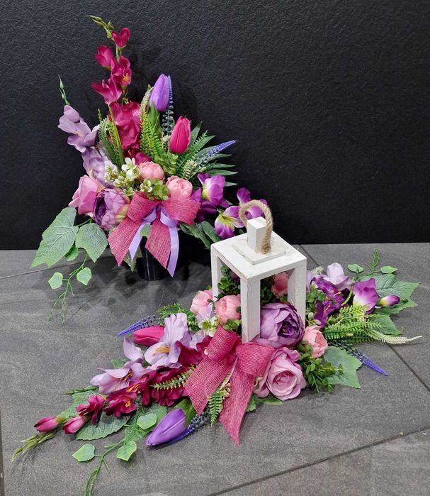 Komplet kompozycji kwiatowych na grób stroik wkład do wazonu WG69