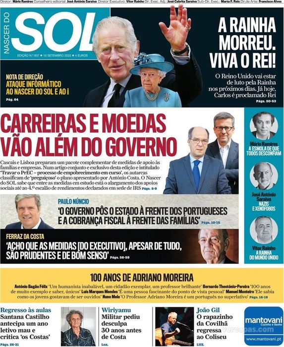 Jornais morte Rainha Elizabeth II nacionais e estrangeiros