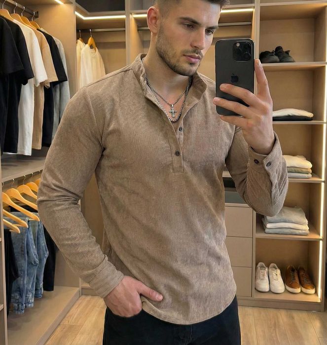 Мужская вельветовая рубашка из хлопка весенняя (S-M-L-XL)