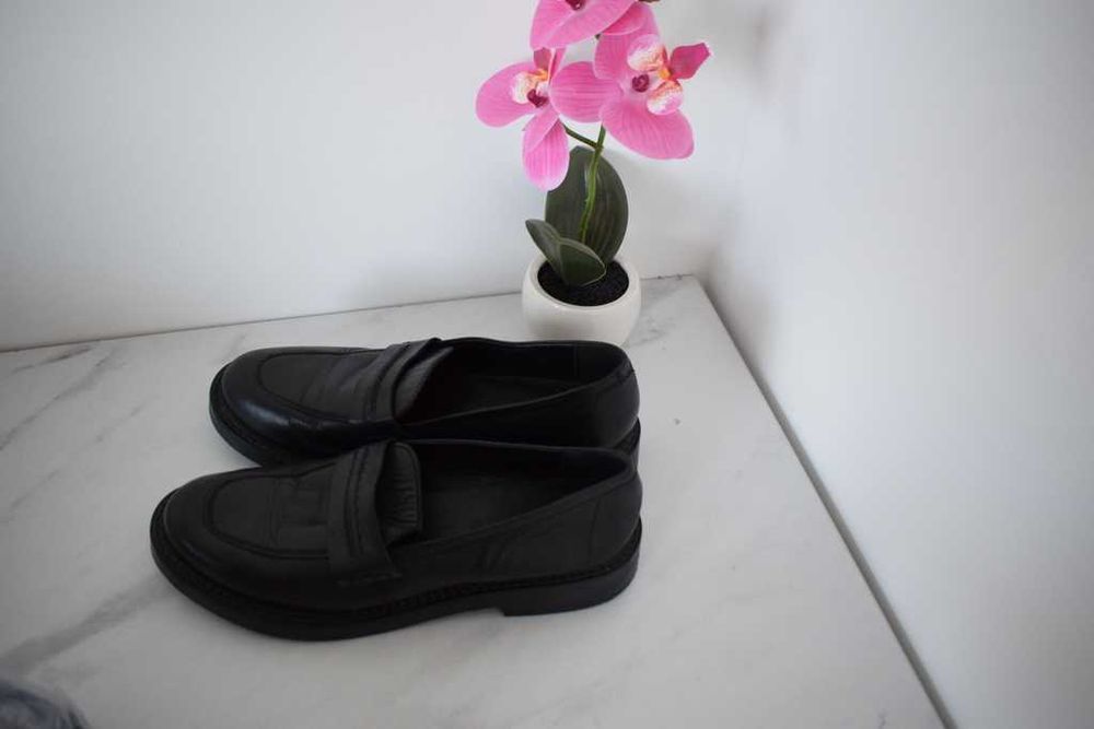 Lasocki skórzane mokasyny buty czarne 39
