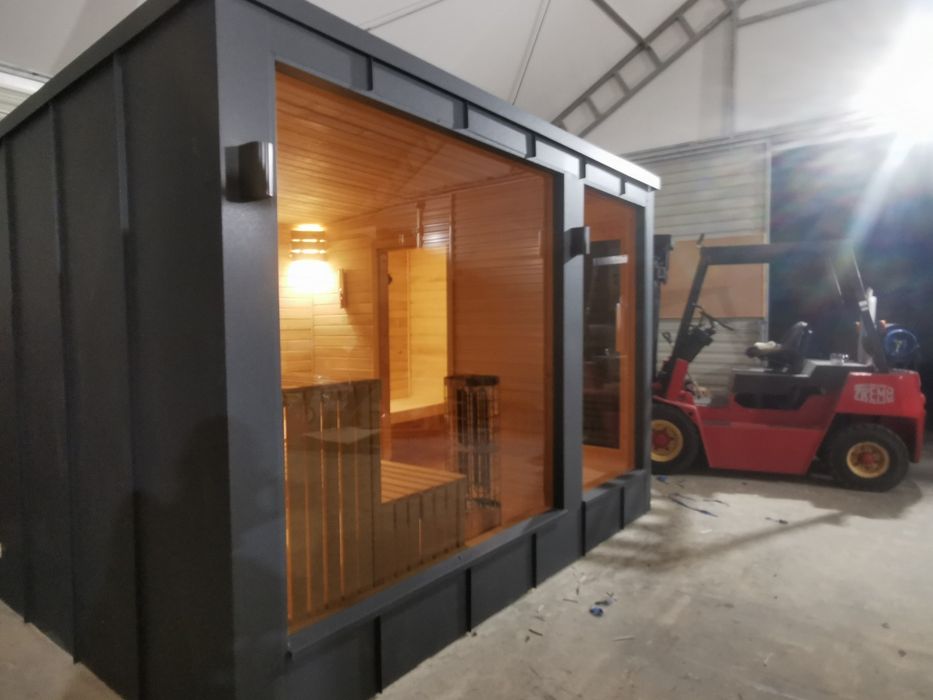 Sauna Ogrodowa Nowoczesna 3,4x 2,3m Blacha Rąbek +Piec Komplet!