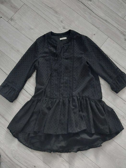 Bluzka tunika czarna boho Reserved zwiewna falbanka 36 S