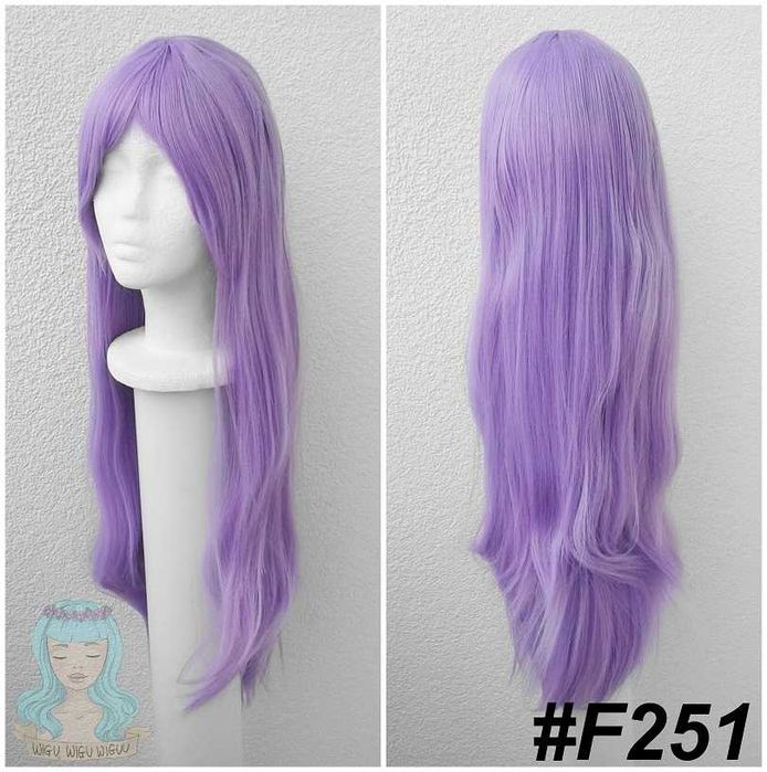 Wrzosowa fioletowa długa prosta peruka z grzywką cosplay fioletowy wig