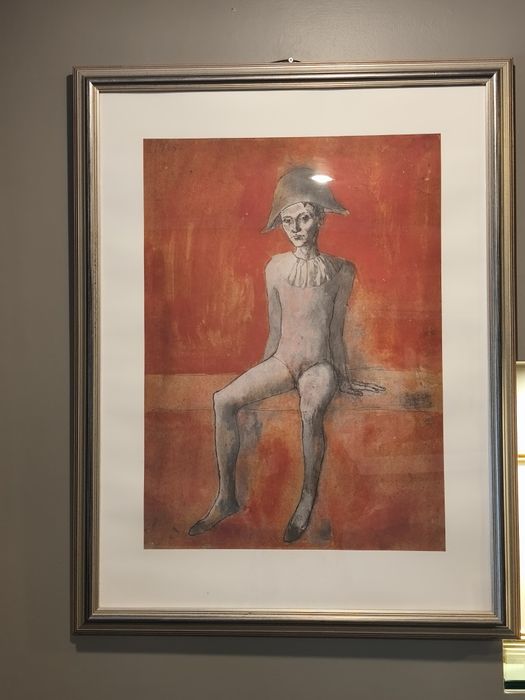 Quadro gravura Picasso Arlequim coleções Philae com moldura prateada