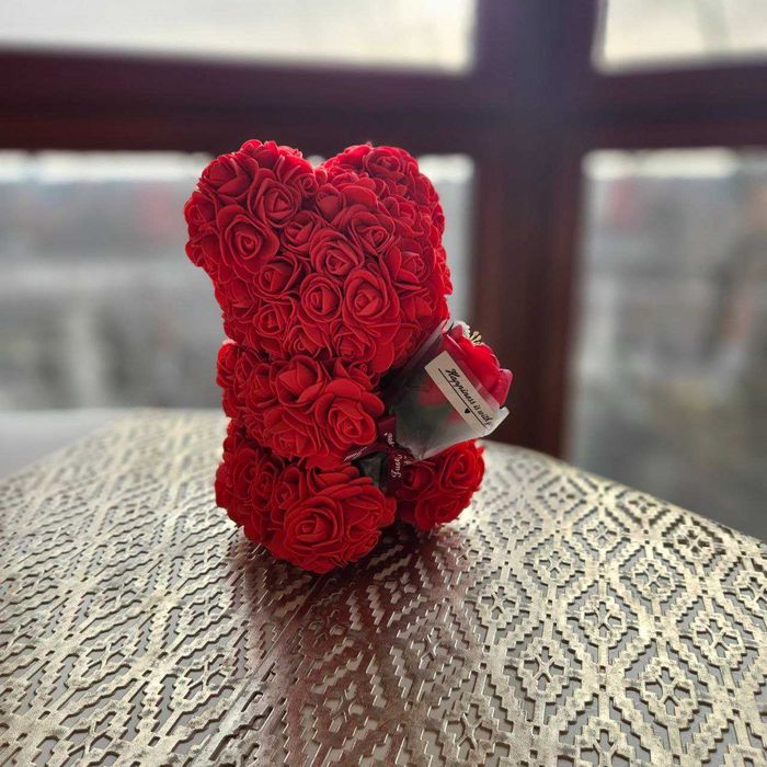Miś z Róż Prezent Na Walentynki Dzień Kobiet Babci + GRATIS Bukiet