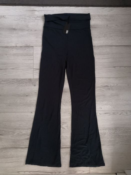 157 nowe granatowe elastyczne spodnie legginsy wysoki stan szerokie nogawki.