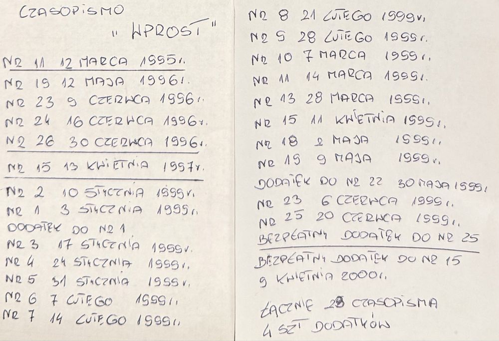Stare Czasopisma pt. Wprost wyd. 95-99r. WYSYŁAM Olx