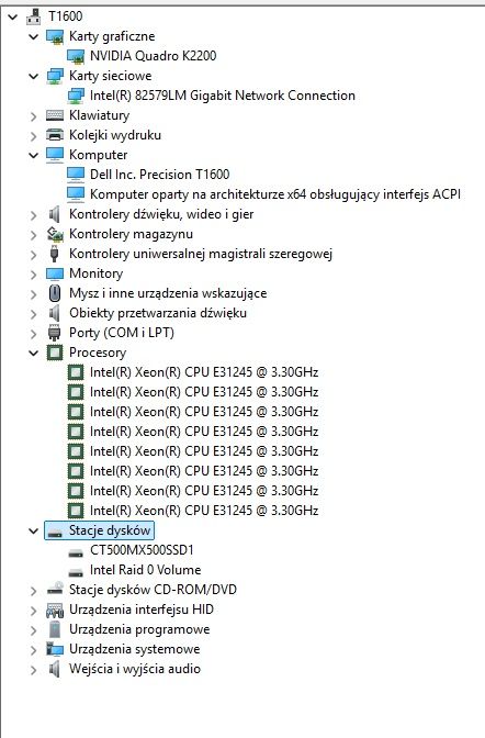 Komputer Stacjonarny Dell T1600 Win11 nVidia quadro K2200 4GB, SSD MX-500, 16GB