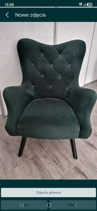 Fotel duży uszak butelkowa zieleń